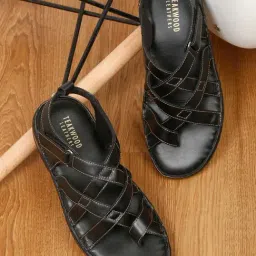 Teakwood Leathers Men's Black Ankle Strap Sandals-picture-34