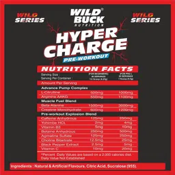 WILD BUCK Wild Pre-X4 Hardcore Pre-Workout Supplement with Creatine Monohydrate, Arginine AAKG, Beta-Alanine, Explosive Muscle Pump, Caffeinated Punch -For Men & Women [40 Servings, Cranberry Blast] + Wild Buck Hyper Bulk Gain Mass & Weight Gainer Capsule for Fast Weight & Muscle Gain - 90 Capsules image 5