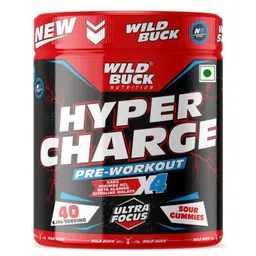 WILD BUCK Hyper Charge Pre-X4 Hardcore Pre-Workout Supplement Powder with Creatine Monohydrate, Arginine AAKG, Beta-Alanine, Caffeinated Punch - For Men & Women [40 Servings, Sour Gummies] + WILD BUCK L Arginine 1000mg Nitric Oxide Precursor Supplement for Massive Pumps, Maximum Vascularity and Muscle Growth, Stamina, Recovery | Essential Amino Acids | Powerful NO Booster - 60 Capsules image 2