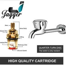 Jagger JOL2221 Brass Long Body Bathroom taps and Kitchen taps with Foam Flow Chrome Finish and Quarter Turn Fitting (with Wall Flange and Teflon Tape) (Sleek) image 2