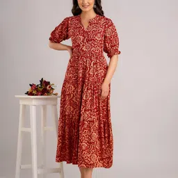 PRESHA Floral Printed Cotton Block Print Anarkali Kurta image 3