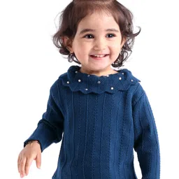 Babyoye Eco-Conscious 100% Cotton Knit Full Sleeves Solid Color Pullover Sweater - Navy Blue-picture-29