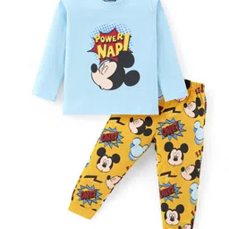 babyhug disney Babyhug DisneySingle Jersey Knit Full Sleeves Night Suit with Mickey Mouse Graphics-Sky Blue & Yellow-picture-23