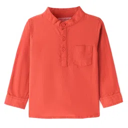 Babyhug Cotton Linen Woven Full Sleeves Mandarin Collar Solid Kurta Shirt - Red-picture-36