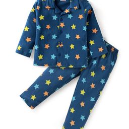 Babyhug Cotton Knit Full Sleeves Star Printed Night Suit - Blue-picture-8