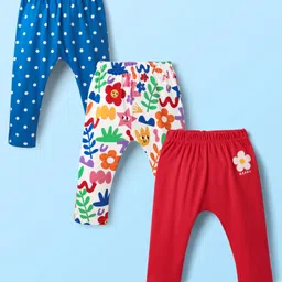 Babyhug Cotton Knit Full Length Floral & Polka Dot Printed Diaper Leggings Pack of 3 - Red White & Blue-picture-13