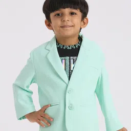 KIDS ISLAND Full Sleeves Textured Blazer With Typography Printed Tee - Sea Green-picture-13