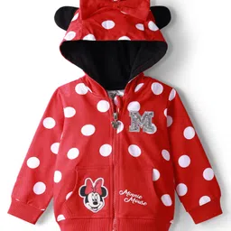Babyhug Disney Terry Knit Full Sleeves Hooded Sweatjacket With Minnie Mouse Graphics & Bow Applique - Red-picture-39