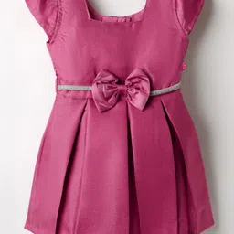 twetoons Tweetoons Woven Cap Sleeves Solid Color Pleated Party Dress with Bow Applique - Dark Pink image 1