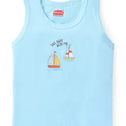 Babyhug 100% Cotton Knit Sleeveless Sando With Boat Print Pack of 3- Multicolor image 2