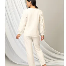 The Mom Store Cotton Full Sleeves Solid Coordinating Maternity Top With Nursing Access & Pajama Set - Off White image 3