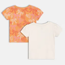 MINI KLUB Cotton Knit Pack Of 2 Half Sleeves Bee Kind Text & Ribbons Printed Tees - Multi Colour image 3