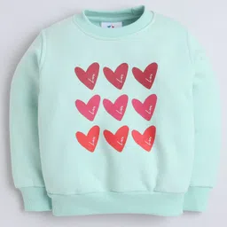 Knitting Doodles Fleece Woven Full Sleeves Hearts Printed Winter Sweatshirt With Jogger Set - Sea Green image 3