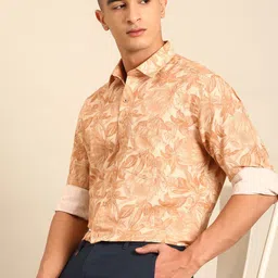 CAVALLO by Linen Club Contemporary Spread Collar Slim Fit Floral Printed Opaque Shirt image 2