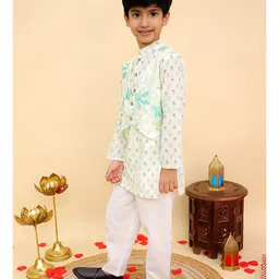 AJ Dezines Cotton Woven Full Sleeves Floral Printed Kurta Pyjama Set - Green image 4