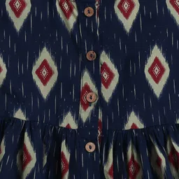The Magic Wand Cotton Woven Three Fourth Sleeves Ikat Printed Top & Palazzo Set - Navy Blue image 4