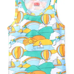Babyhug 100% Cotton Knit Sleeveless Sando With Boat Print Pack of 3- Multicolor image 4