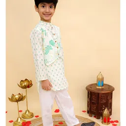 AJ Dezines Cotton Woven Full Sleeves Floral Printed Kurta Pyjama Set - Green image 5