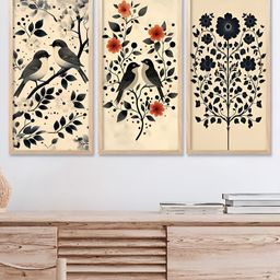 Kotart Brown & Grey 3 Pieces Birds and Animals Wooden Wall Paintings-picture-10