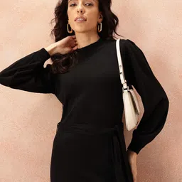 all about you Puff Sleeve Sheath Dress with Belt-picture-30