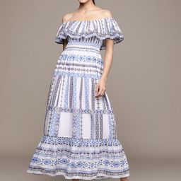 Label Ritu Kumar Print Off-Shoulder Flared Sleeves Fit & Flare Maxi Dress-picture-11