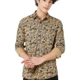 Mufti Khaki Cotton Slim Fit Printed Shirt-picture-10