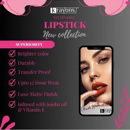krayons Set Of 4 Velvet Kiss Non Transfer Matte Liquid Lipstick-3.5 ml Each - 01 04 05 07 image 3