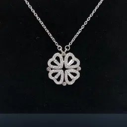 DressBerry Silver-Plated Cubic Zirconia Studded Love Heart & Four Leaf Magnetic Necklace image 5