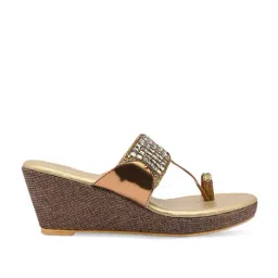 Rocia by Regal Women's Antique Gold Toe Ring Wedges-picture-40