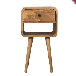 Artisan Furniture Brown Wood Mini Oakish Curved Bedside Table with Lower Slot-picture-39
