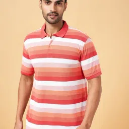 Byford by Pantaloons Coral Red Slim Fit Striped Polo T-Shirt-picture-10