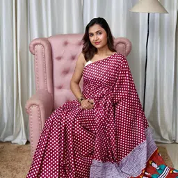 all about you Polka Dot Printed Pure Cotton Designer Saree With Blouse image 5