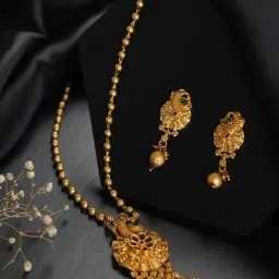 Priyaasi Floral Peacock Studded Green and Yellow Necklace Set-picture-18