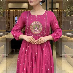 DIVASTRI Floral Printed Thread Work Anarkali Kurta With Palazzos & Dupatta image 3