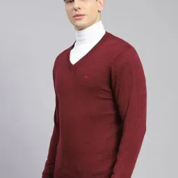 Monte Carlo Mix Maroon Regular Fit Pure Wool Sweatshirt image 3