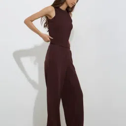 Superstar by Westside Brown Waffle-Textured High-Rise Pants image 3