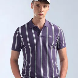 Flying Machine Vertical Striped Polo Collar Cotton T-shirt-picture-35