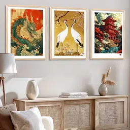 WALLLANE Set of 3 Multicoloured Wood Japanese Art Framed Posters image 4