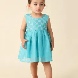 Fabindia Kids Blue Embroidered Dress-image-41