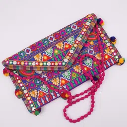 Exotic India Embroidered Mirror Work Purse Clutch image 1