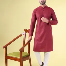AURIK Men Self Stripe Mandarin Collar Straight Kurta image 5