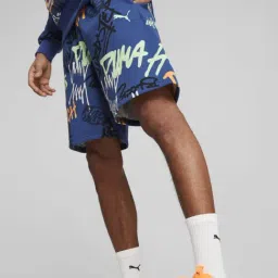 Puma Freestyle Booster Blue Cotton Regular Fit Printed Sport Shorts-image-14
