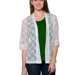 PATRORNA Dark Green & White Lace Cami Top With Shrug-picture-14