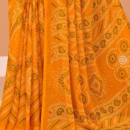 KALINI Yellow Bandhani Printed Zari Bandhani Saree image 4