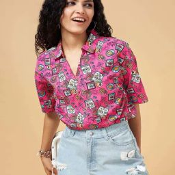 People by Pantaloons Pink Cotton Printed Shirt-picture-3