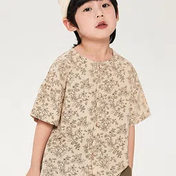 LULU & SKY Boys Oversized Fit Collarless Floral Printed Organic Cotton Casual Shirt-image-52