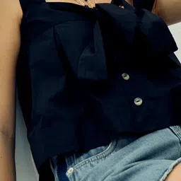 Virgio Cookie Black Bow Knot Tie-Up Top image 3