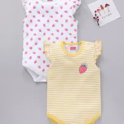Babyhug 100% Cotton Frill Sleeves Onesies Stripes & Strawberry Print Pack of 2- Yellow & White-picture-18