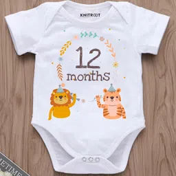 KNITROOT Half Sleeves Lion & Tiger Printed 12 Month Printed Onesie - White-picture-28