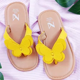 The Madras Trunk Butterfly Applique Detailed Flip Flops - Tan & Yellow image 1